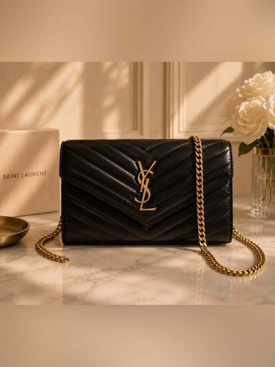 Saint Laurent Handbags - Saint Laurent Black Quilted Leather Crossbody with Gold Chain